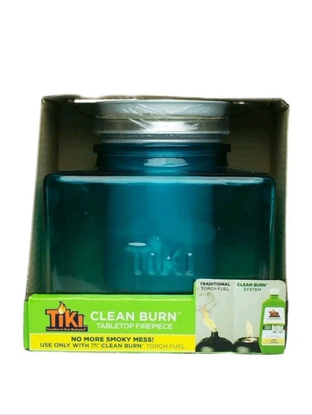 Tiki Brand 5" Clean Burn Glass Ombre Ice Table Top Torch Teal